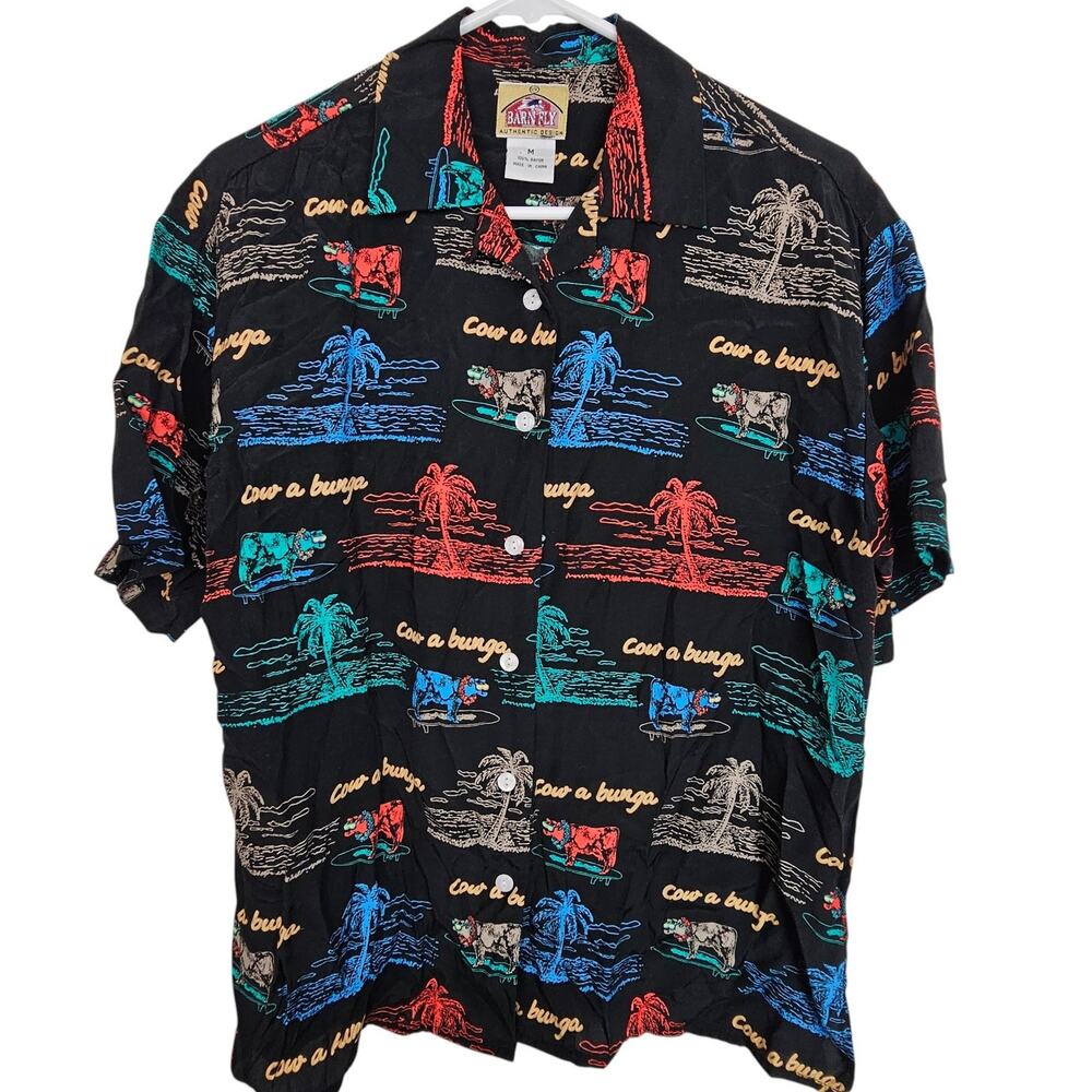 Barn Fly Mens Cow A Bunga Shirt Size M All Over Print Tropical Resortwear Beach